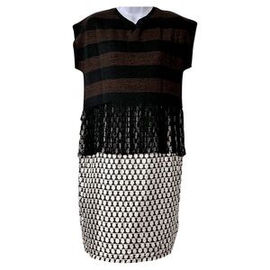 Aioli new fringe striped multi media dress size 6 made in Italy size 44 L/XL